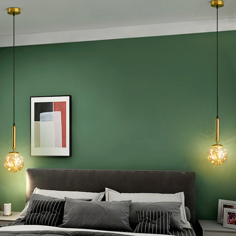 Amber Glass Ball Pendulum Light - Nordic Style Led Hanging Pendant