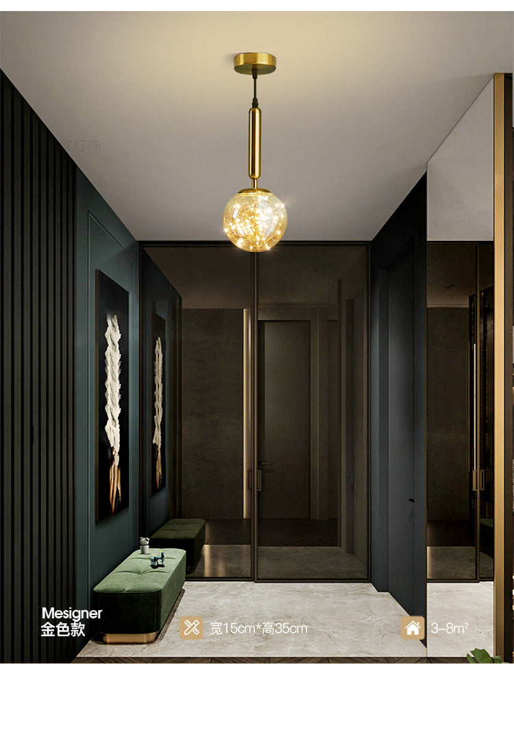 Amber Glass Ball Pendulum Light - Nordic Style Led Hanging Pendant