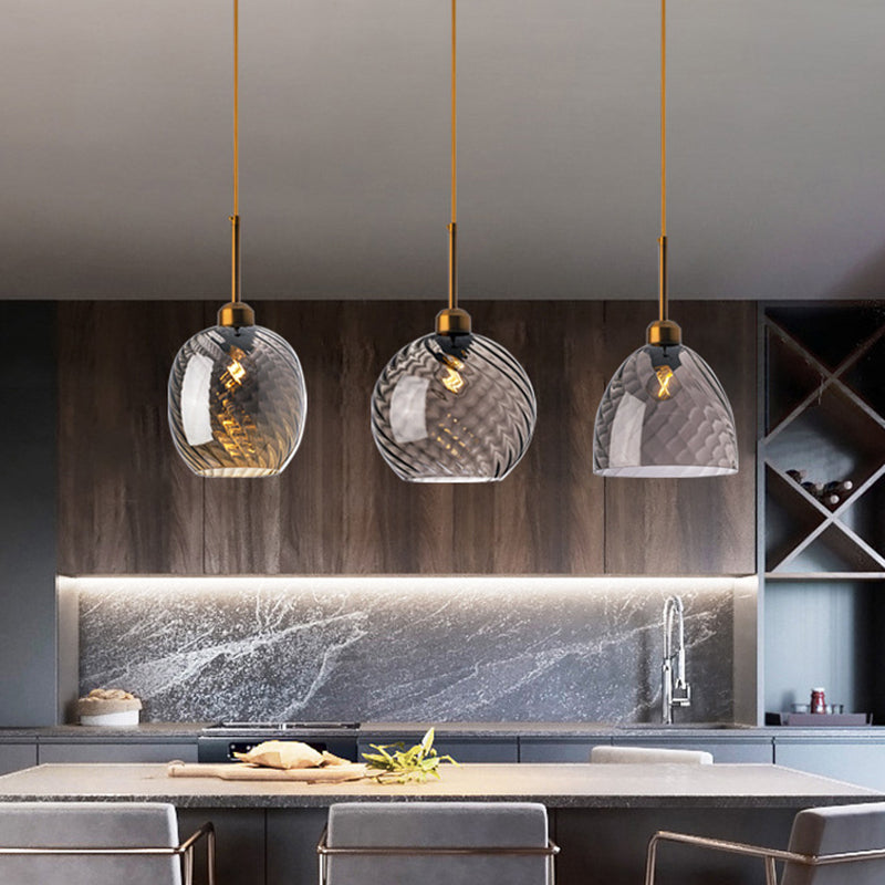 Loft Style Twisted Glass Hanging Lamp: Round Ceiling Light Fixture With 1 Bulb For Dining Room