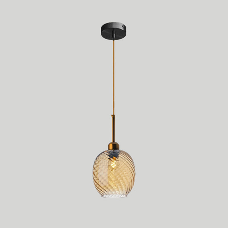Loft Style Twisted Glass Hanging Lamp: Round Ceiling Light Fixture With 1 Bulb For Dining Room