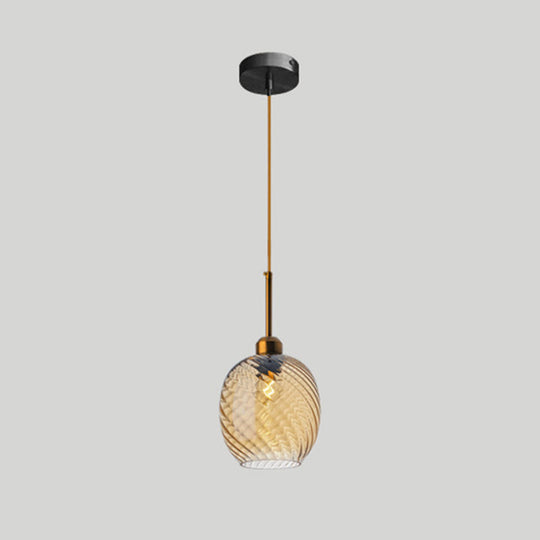 Loft Style Twisted Glass Hanging Lamp: Round Ceiling Light Fixture With 1 Bulb For Dining Room