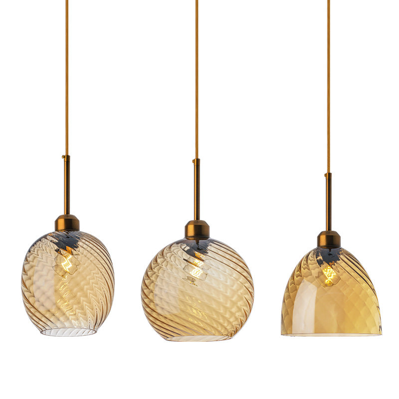 Loft Style Twisted Glass Hanging Lamp: Round Ceiling Light Fixture With 1 Bulb For Dining Room