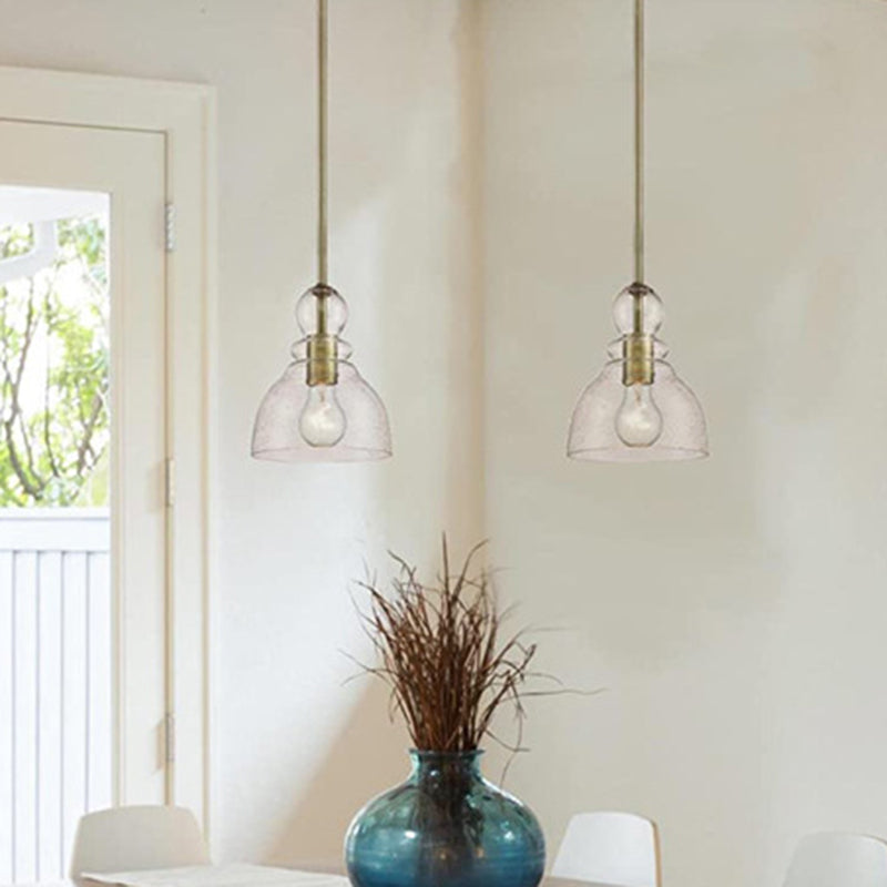 1-Bulb Industrial Gourd Shaped Light Fixture - Seeded Glass Pendant For Diner Bar