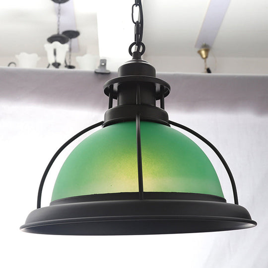 Vintage Glass Bowl Cage Suspension Light For Dining Room Green / 12
