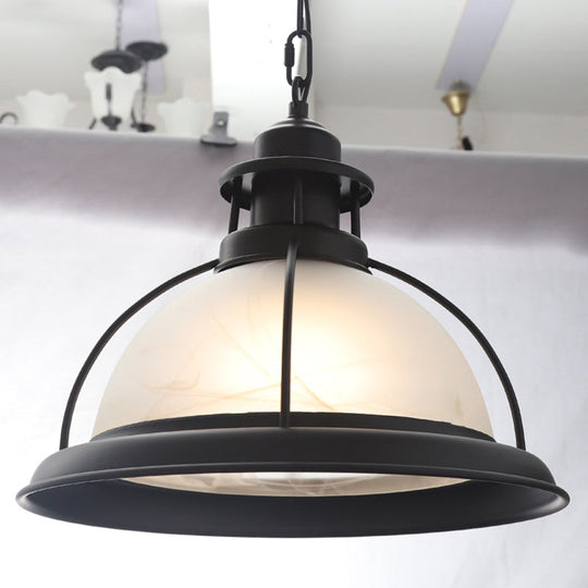 Vintage Glass Cage Bowl Pendant Light Fixture For Dining Room - 1 Head Suspension Lamp
