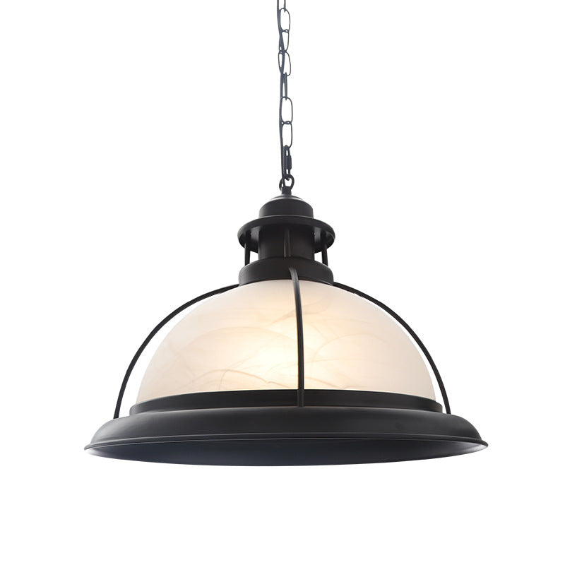 Vintage Glass Bowl Cage Suspension Light For Dining Room