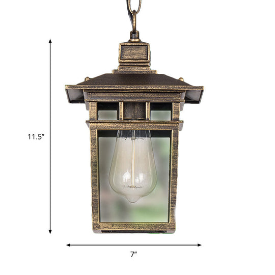Industrial Lantern Hanging Pendant Lamp - Metal & Clear Glass 1 Light Outdoor Porch Lighting In