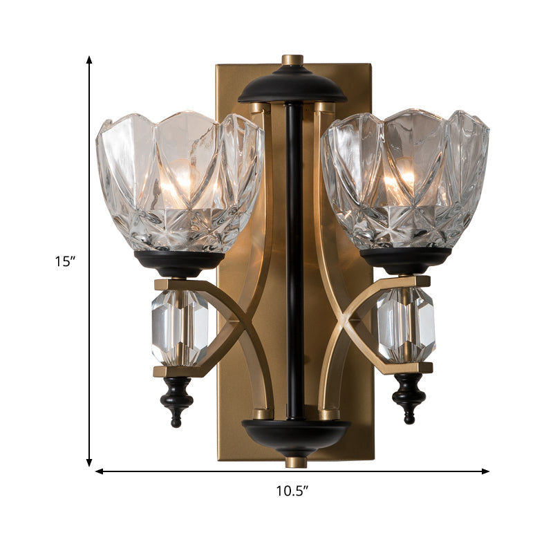 Vintage 2-Light Clear Crystal Wall Sconce With Gold Finish