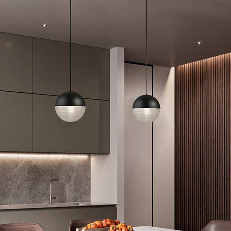 Contemporary Hemispherical Glass Pendant Light With Frosted Metal Lamp Body - Ideal For Aisle Bar