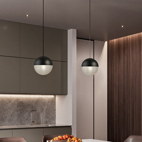 Modern Hemispherical Glass Pendant Light With Frosted Metal Lamp Body - Ideal For Aisles And Bars