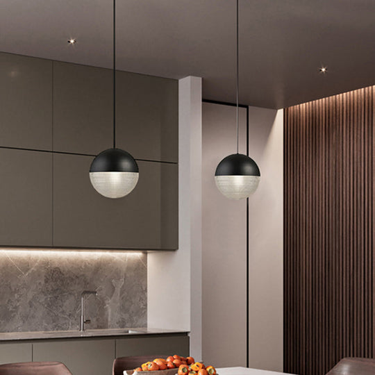 Modern Hemispherical Glass Pendant Light With Frosted Metal Lamp Body - Ideal For Aisles And Bars