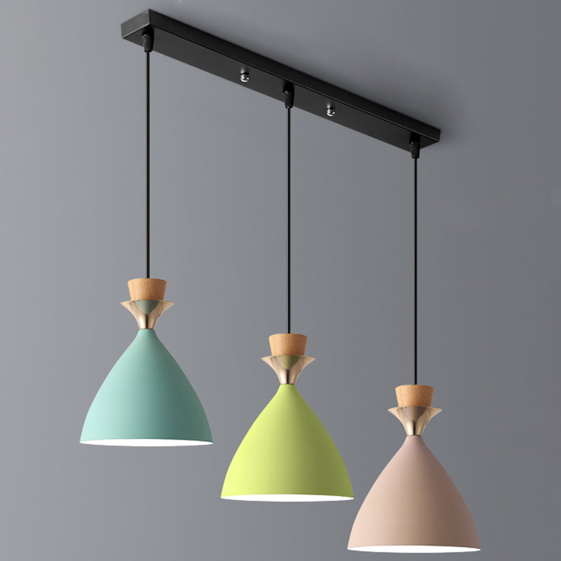Colorful Macaroon Pendant Light With Adjustable Wire - Green Pink And Yellow 3-Light Cluster Cone