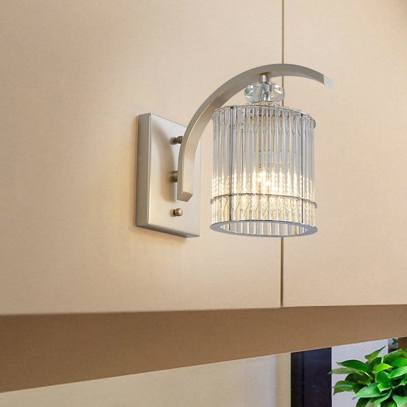 Modern Gold Wall Mounted Lamp With Clear Crystal Shade- 1 Head Cylindrical Design