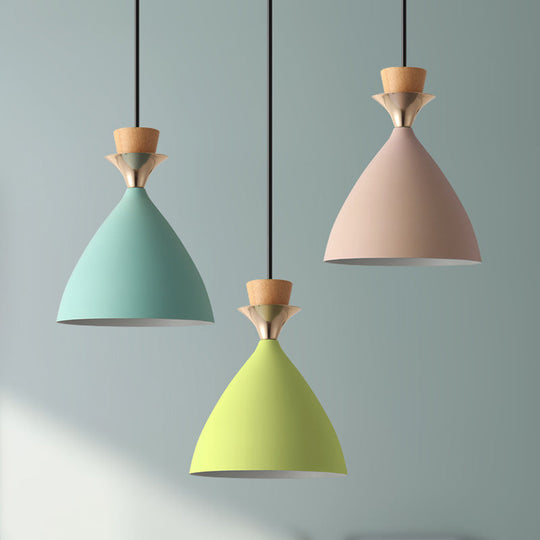 Colorful Macaroon Pendant Light With Adjustable Wire - Green Pink And Yellow 3-Light Cluster Cone