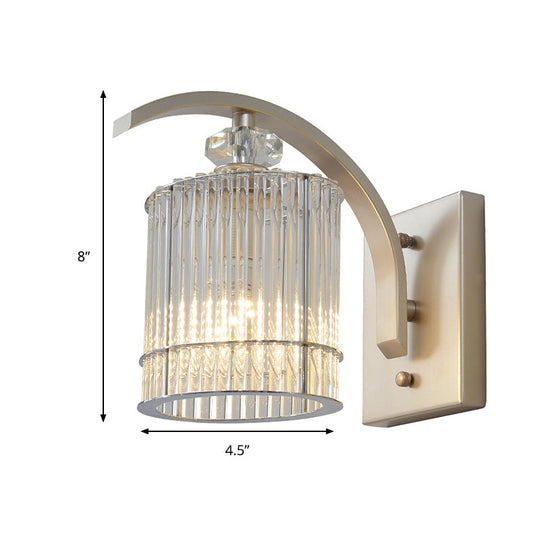 Modern Gold Wall Mounted Lamp With Clear Crystal Shade- 1 Head Cylindrical Design