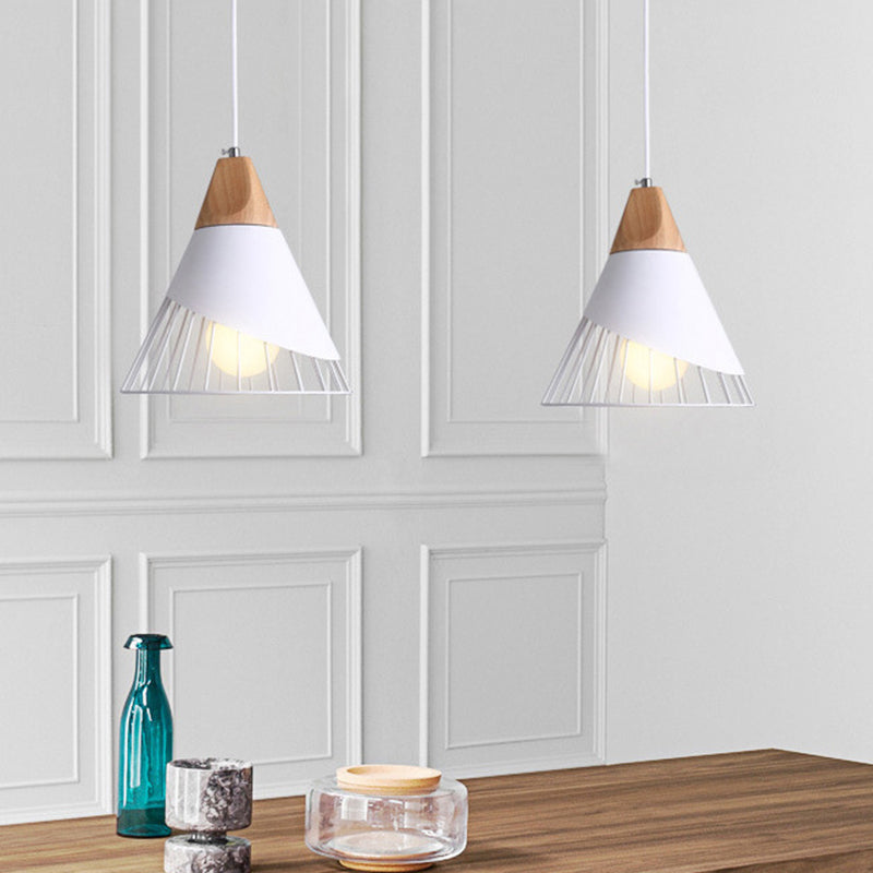 Nordic Solid Wood Macaroon Pendant Lamp With Iron Hollow Shade For Bedroom