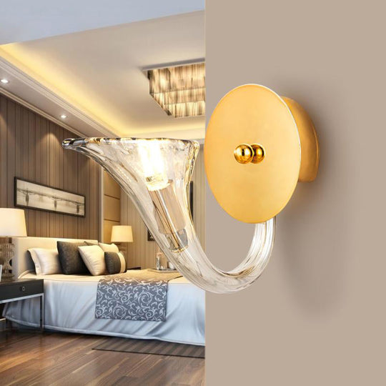 Contemporary Clear Glass Sconce In Gold For Corridor