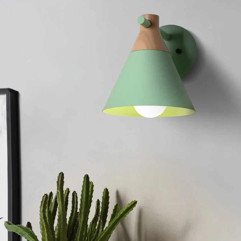 Solid Wood Nordic Macaroon Sconce Light Fixture With Metal Wall Arm