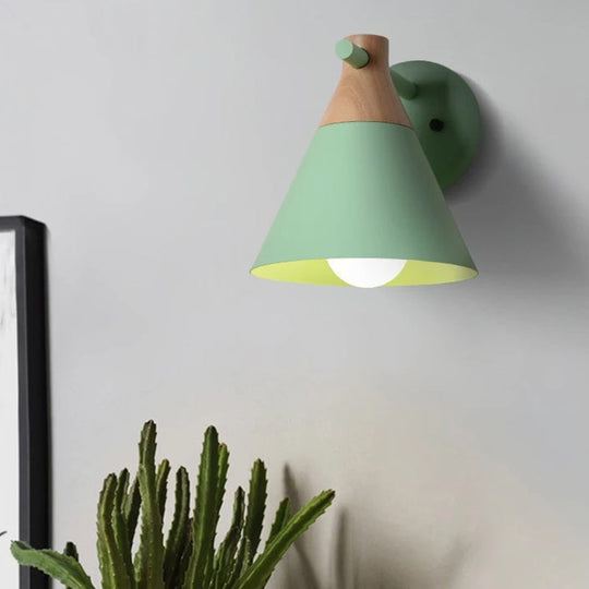 Solid Wood Nordic Macaroon Sconce Light Fixture With Metal Wall Arm