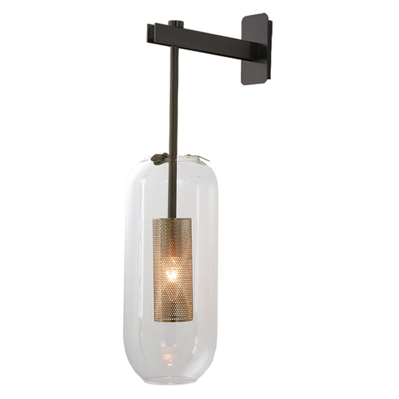 Vintage Brass Wall Lamp With Clear Glass Cylinder Shade - 1-Light Sconce For Corridor & Living Room