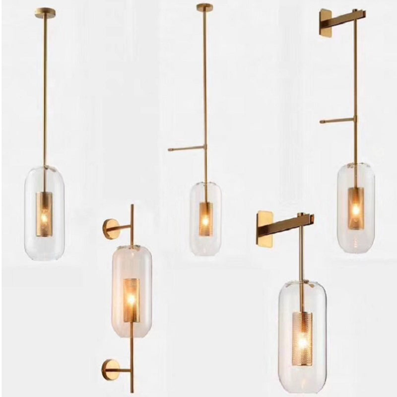 Vintage Brass Wall Lamp With Clear Glass Cylinder Shade - 1-Light Sconce For Corridor & Living Room
