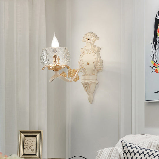 Vintage Carved Arm Wall Sconce With Clear Glass Lampshade - White