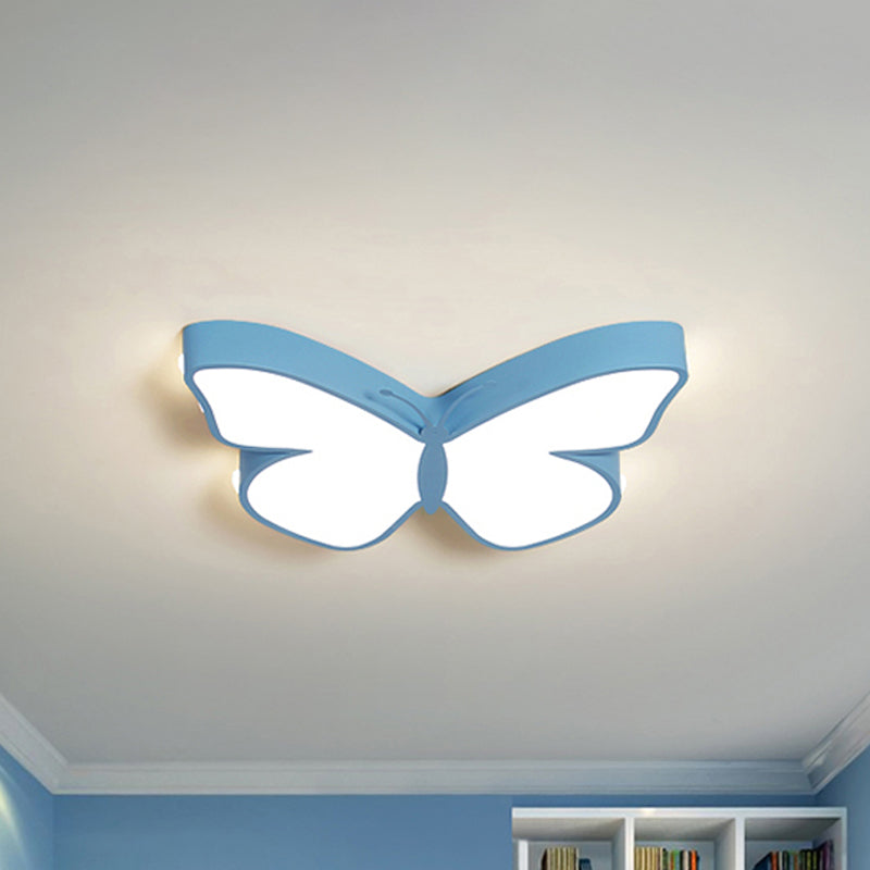 Butterfly Led Flush Mount Lamp In Warm/White Light 19.5’/23.5’ Width - White/Pink/Blue Cartoon