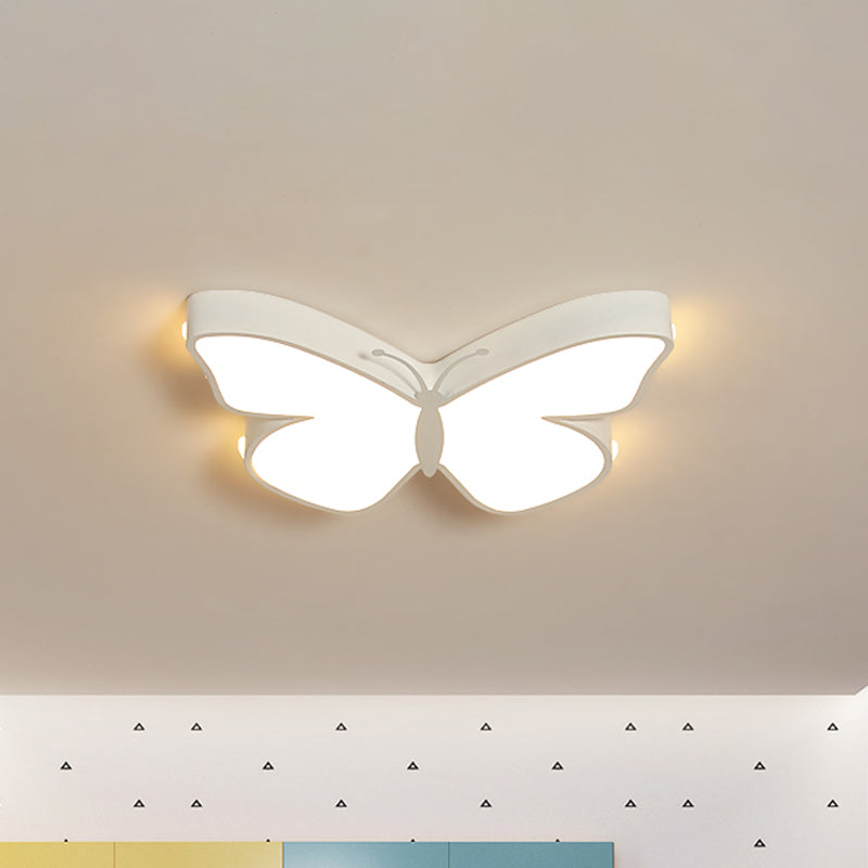 Butterfly Led Flush Mount Lamp In Warm/White Light 19.5’/23.5’ Width - White/Pink/Blue Cartoon