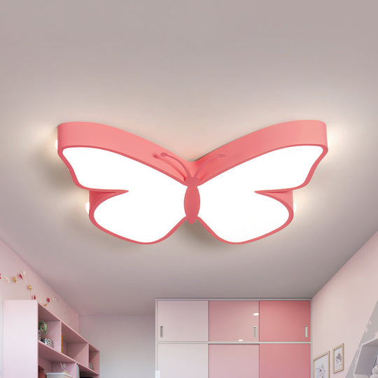 Butterfly Led Flush Mount Lamp In Warm/White Light 19.5’/23.5’ Width - White/Pink/Blue Cartoon