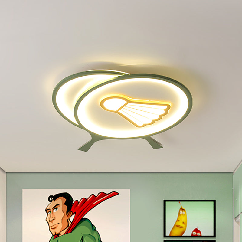 Children’s Badminton Pattern Led Ceiling Light - Green Flush Mount / Warm