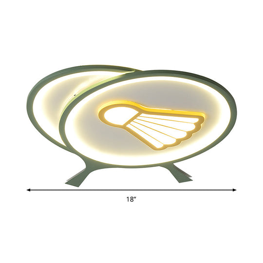 Childrens Badminton Pattern Led Ceiling Light - Green Flush Mount