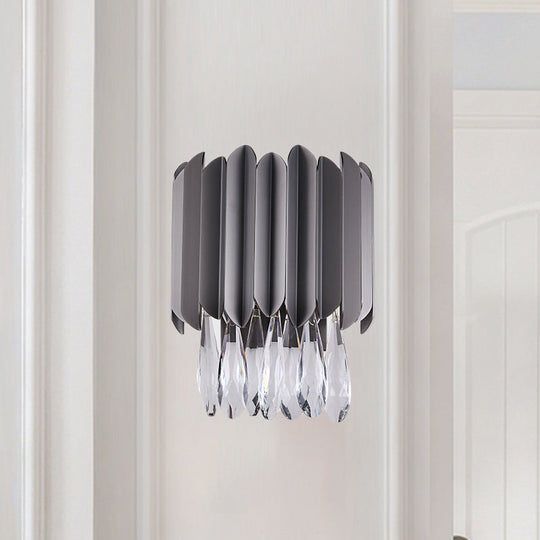 Modern Black K9 Crystal Teardrop Wall Lighting Fixture - 2 Lights Bedroom Mount