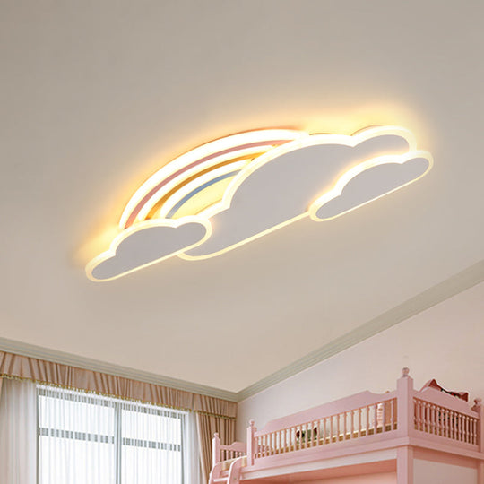 Rainbow Cloudy Ceiling Light - White/Pink Cartoon Led Flush-Mount Fixture Warm/White White /