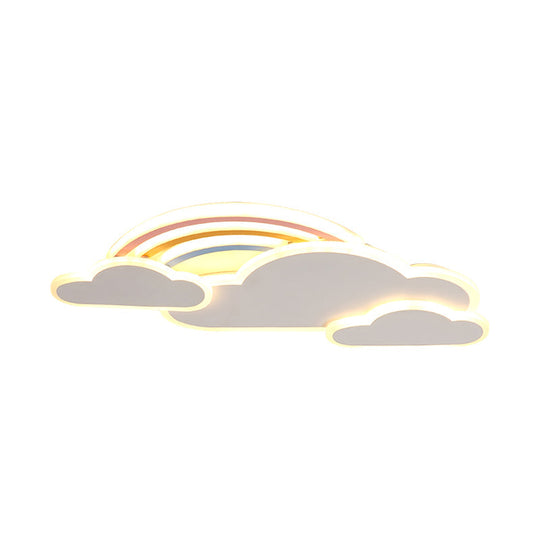 Rainbow Cloudy Ceiling Light - White/Pink Cartoon Led Flush-Mount Fixture Warm/White