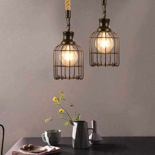 Industrial Black Metal Bird Cage Pendant Lamp - 1-Light Ceiling Light For Table