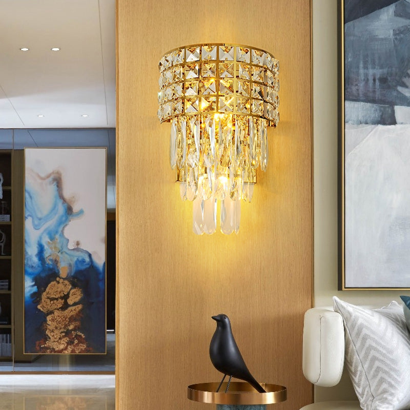 Modern Gold Triangular Crystal Wall Lamp With 3 Lights