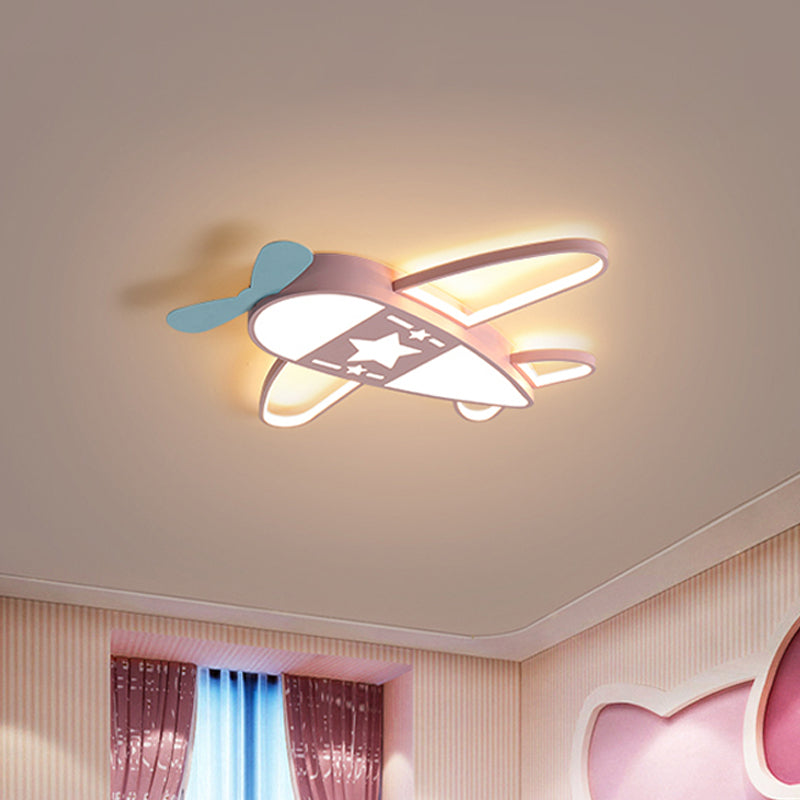 Modern Metal Led Flush Mount Lamp - Pink/Blue Plane Warm/White Lighting 19.5/25.5 Width
