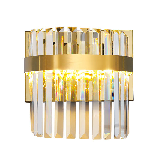 Contemporary Gold Demilune Wall Light - 2 Head Crystal Prism Sconce