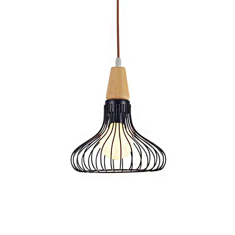 Vintage Metallic Pendant Lamp With Pear/Diamond/Gourd Cage Design - 1 Head Ceiling Hanging Light In