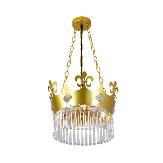 Contemporary Crystal 4-Bulb Golden Crown Chandelier In Gold - Hanging Light Fixture