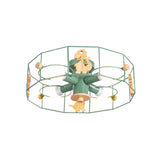 Semi Mount Metal Drum Cage Ceiling Lamp With Dinosaur Decoration - Green Finish 4 Lights