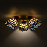 Vintage Stained Glass Dome Shade Ceiling Fixture - Victorian/Mediterranean/Baroque Pattern Flush