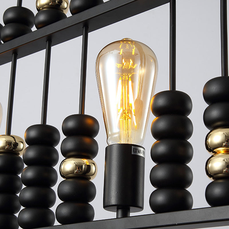 Vintage Abacus Pendant Ceiling Fixture - Metal Black 3 Bulbs Hanging Lamp For Restaurants