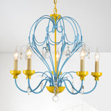 Macaron Candle Chandelier Lamp Hanging Light Metallic 5 Lights Crystal Drop Yellow & Blue