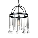 Industrial Style 1-Light Ring Pendant Light With Crystal Ball Deco - Black Suspension Lamp