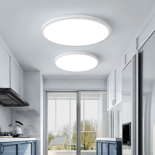 Ultra-Thin Round Led Ceiling Light For Kitchen - Simple White Design With Acrylic Flush Mount