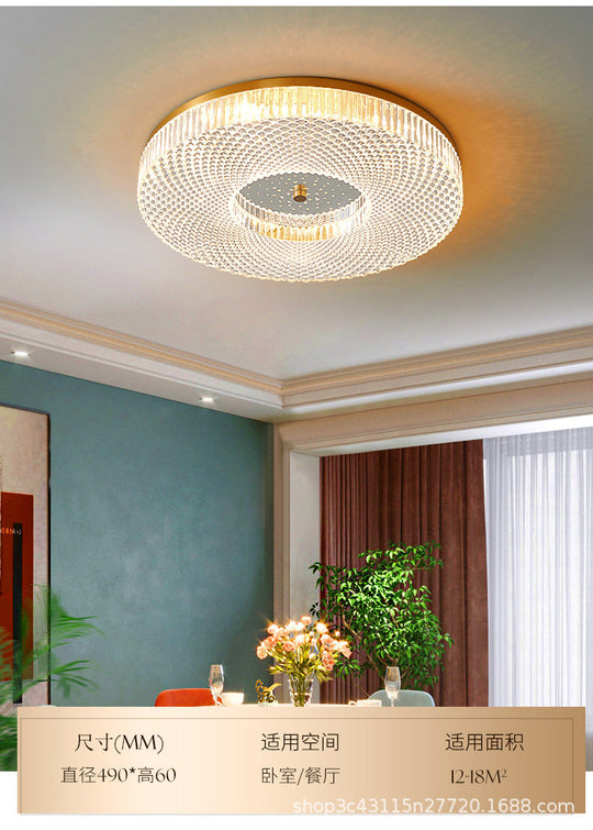 Modern Brass Led Flush Mount Ceiling Light With Crystal Lattice Detail - Minimalist Bedroom Fixture