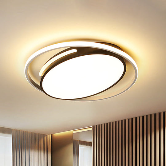 Black Oval Flush Mount Lighting - Metallic Led Light With Frosted Diffuser 16/19.5 Wide
