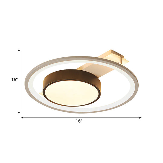 Modern Black And White Led Ceiling Light: Simple Drum Flush Lamp With Halo Ring 16’/19.5’ Wide