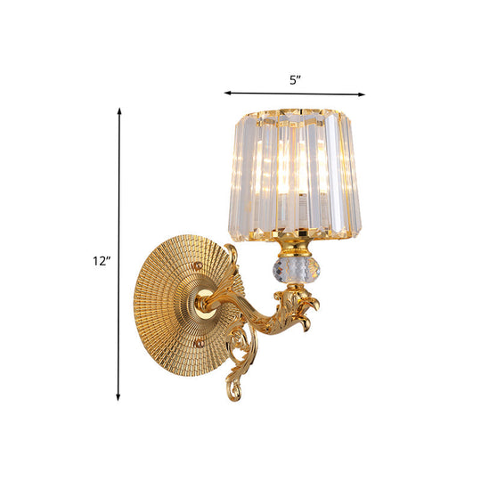 Modern Gold Tapered Wall Light Fixture - Elegant Crystal Block Sconce For Bedroom 1/2 Lights